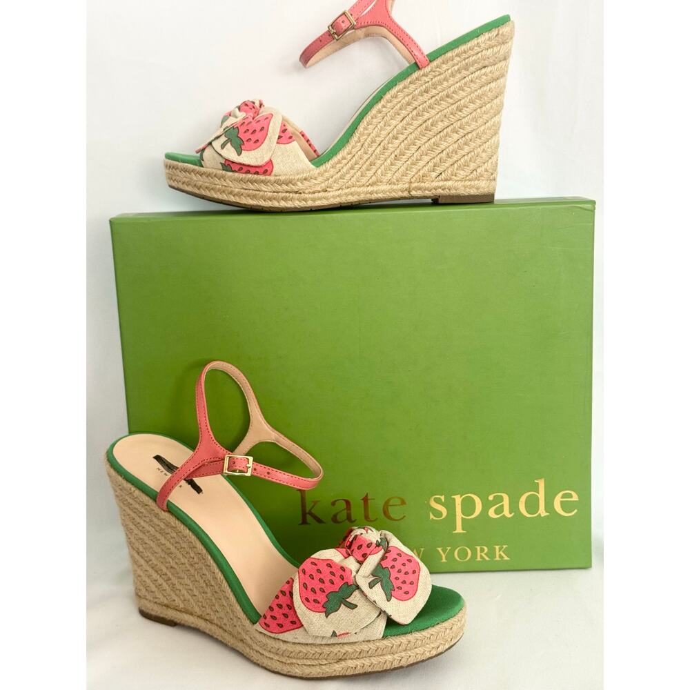 Kate Spade Janae Strawberry Wedge Sandals 9.5 NIB Defaced